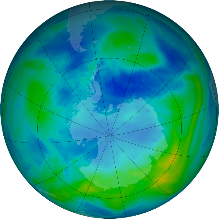 Antarctic ozone map for 20 April 1991